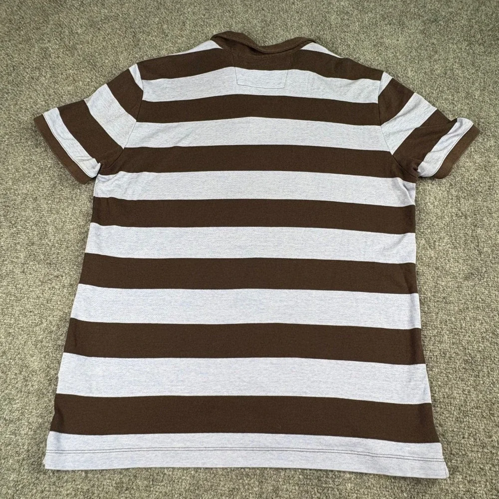 Banana Republic Lux‎ Rugby Stripe Polo Shirt Men L Brown Standard Fit Preppy Y2K